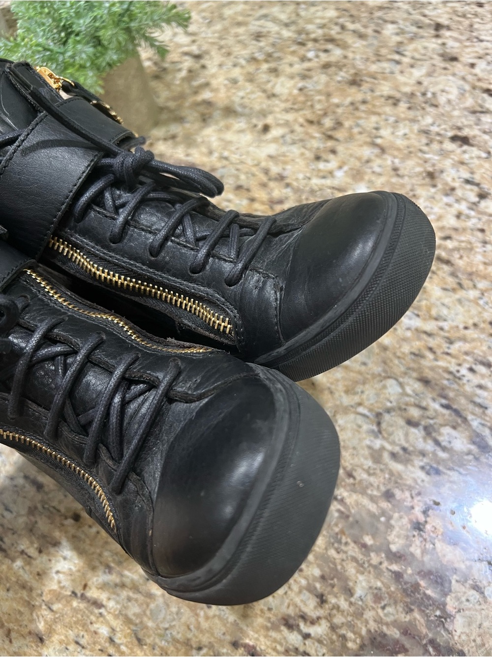 Giuseppe Zanotti Black Wedge Lace-Up Ankle Sneakers with Gold Eagle Emblem 40 - Picture 6 of 11